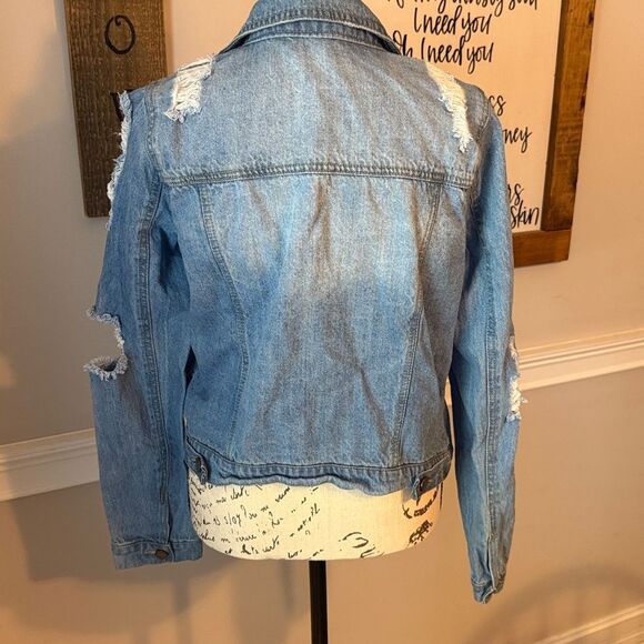Forever 21 Light Blue Distressed Jean Jacket - Picture 9 of 11